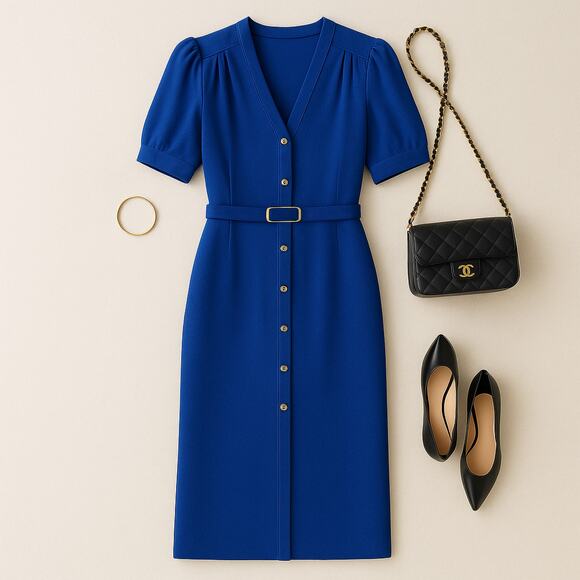 Vintage St. John Marie Gray Santana Knit Midi Dress Blue Belted 8 - Picture 2 of 14